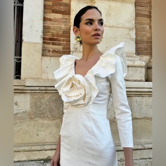 Deep V front and back ruffle midi dress - Picture 2 of 3